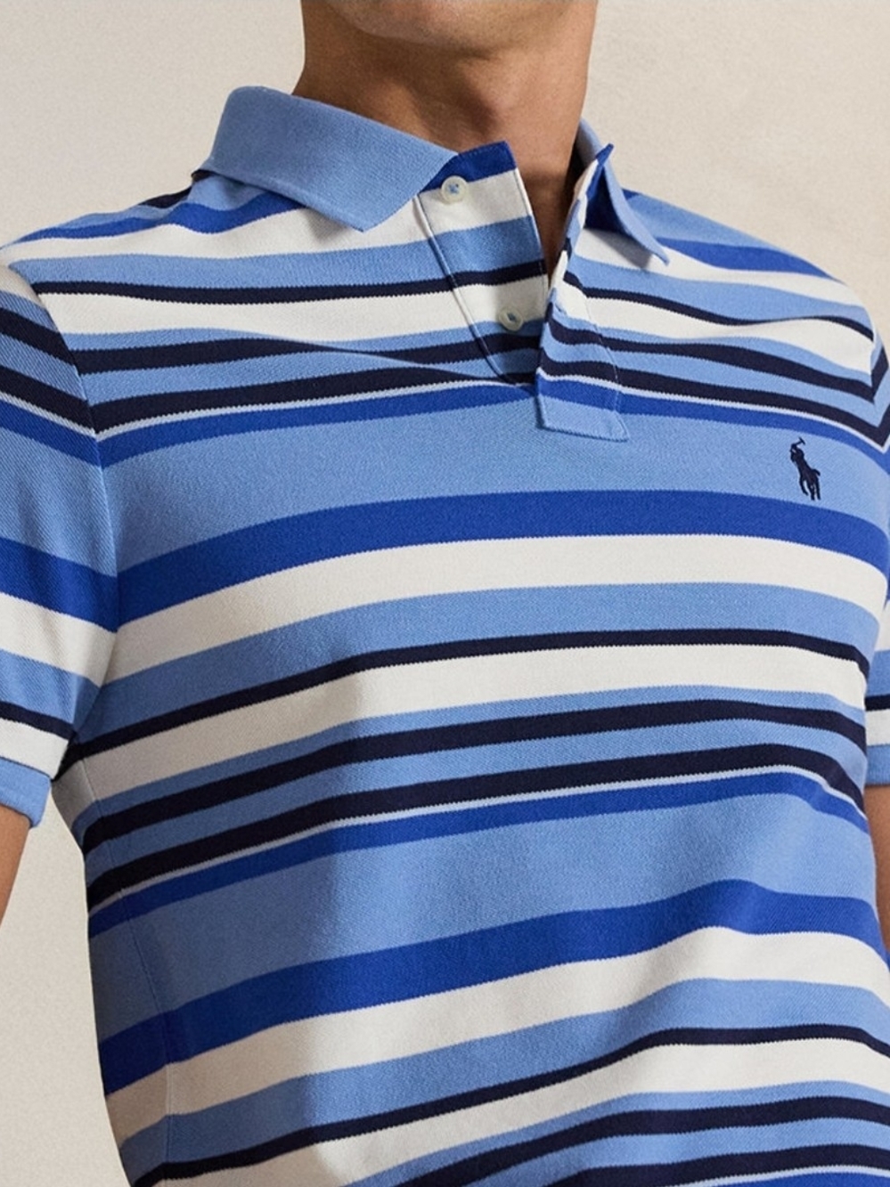 Polo Ralph Lauren Classic Fit Striped Mesh Polo Shirt Bristol Blue Multi